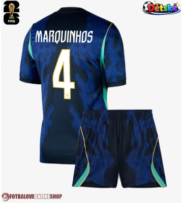 Brazílie Marquinhos #4 Venkovní dres komplet pro Děti MS 2026 Krátkým Rukávem (+ Krátké kalhoty)